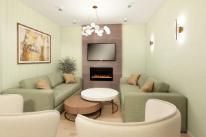 Дизайн гостиной с камином и телевизором Фото 29.