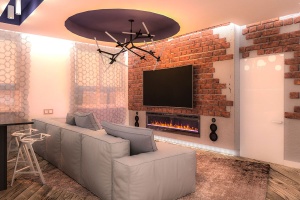 Дизайн гостиной с камином и телевизором Фото 33.