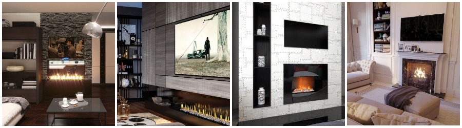 8 стильных и функциональных идей электрического камина с телевизором наверху