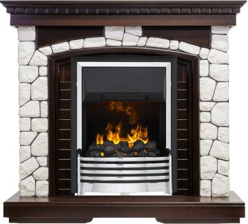 Каминокомплект  Glasgow - Темный дуб / Белый с очагом Flagstaff