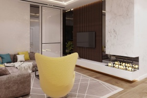 Дизайн гостиной с камином и телевизором Фото 15.