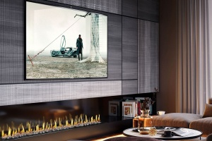 Дизайн гостиной с камином и телевизором Фото 3.