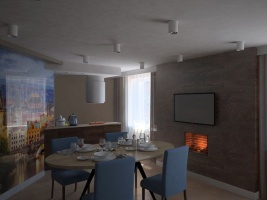 Дизайн кухни-гостиной с камином Фото 31.