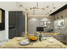 Дизайн кухни-гостиной с камином Фото 15.