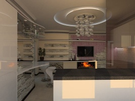 Дизайн кухни-гостиной с камином Фото 5.
