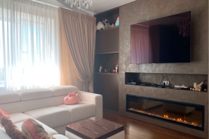Дизайн гостиной с камином и телевизором Фото 2.