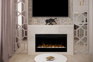 Дизайн гостиной с камином и телевизором Фото 49.