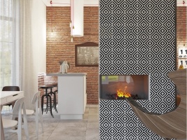 Дизайн кухни-гостиной с камином Фото 37.