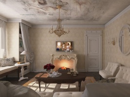 Гостиная с камином в стиле барокко Фото 23.