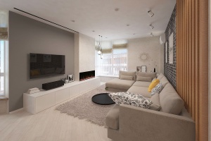 Дизайн гостиной с камином и телевизором Фото 36.