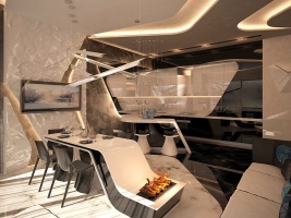 Дизайн кухни-гостиной с камином Фото 28.