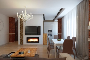 Дизайн кухни-гостиной с камином Фото 12.