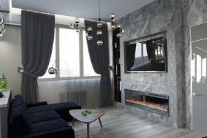 Дизайн гостиной с камином и телевизором Фото 38.