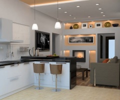 Дизайн кухни-гостиной с камином Фото 7.