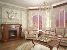Гостиная с камином в стиле барокко Фото 37.
