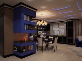 Дизайн кухни-гостиной с камином Фото 21.