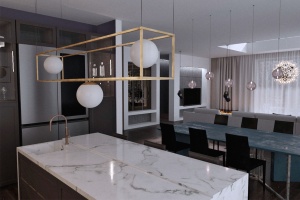 Дизайн кухни-гостиной с камином Фото 9.