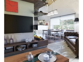 Дизайн кухни-гостиной с камином Фото 42.