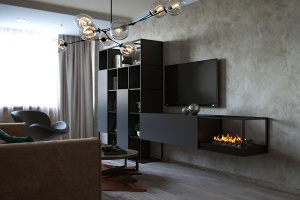 Дизайн гостиной с камином и телевизором Фото 42.