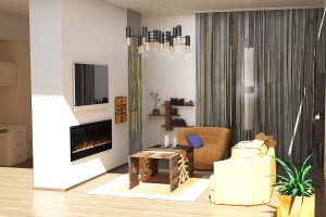 Дизайн гостиной с камином и телевизором Фото 50.