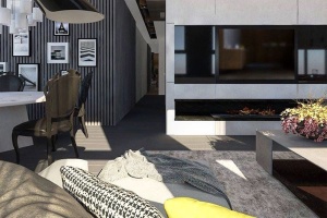 Дизайн гостиной с камином и телевизором Фото 17.