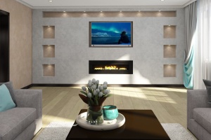 Дизайн гостиной с камином и телевизором Фото 47.