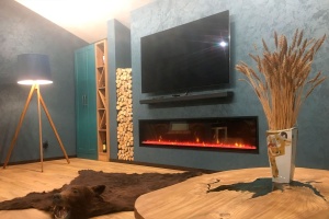 Дизайн гостиной с камином и телевизором Фото 34.