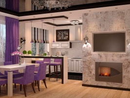 Дизайн кухни-гостиной с камином Фото 26.