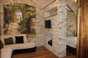 Дизайн гостиной с камином и телевизором Фото 22.