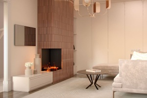 Дизайн гостиной с камином и телевизором Фото 26.
