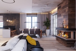Дизайн квартиры с камином в комнате Фото 58.
