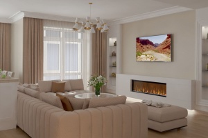 Дизайн гостиной с камином и телевизором Фото 10.