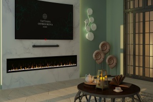 Дизайн гостиной с камином и телевизором Фото 44.